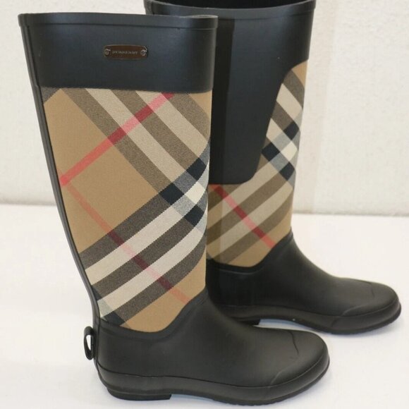 Burberry House Check Rain Boots Archive IT 36 US 6 - Beige Black - Picture 1 of 16